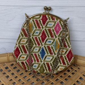 Vintage Multicolor Beaded Geometric Chain Shoulder Bag